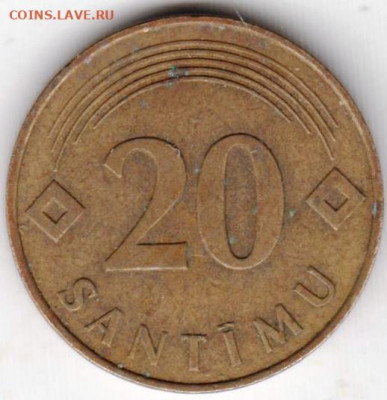 ЛАТВИЯ 20 сантимов 1992 г. до 08.06.22 г. в 23.00 - 027