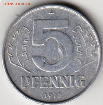 ГДР 5 пфеннигов 1972 г. А до 08.06.22 г. в 23.00 - 034