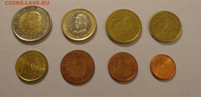 ИСПАНИЯ - ЕВРО-набор оборотный ст.тип 8 шт. до 14.06, 22.00 - Испания - Евро-набор старый тип1