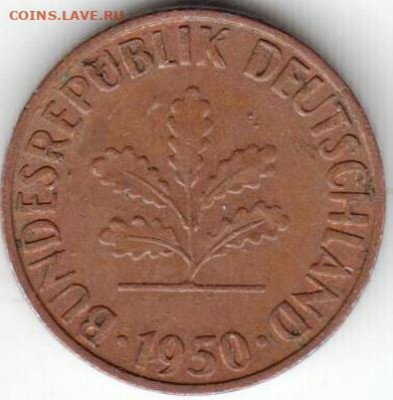 ФРГ 1 пфенниг 1950 г. G  до 14.06.22 г. в 23.00 - 006