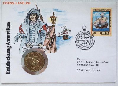Куба 1 песо 1981 500 лет открытию Америки Корабль Санта-Мари - kuba_1_peso_1981_500_let_otkrytiju_ameriki_korabl_santa_marija_parusnik_flot_kpd_konvert_marki