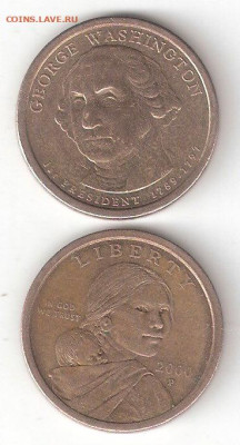 США $1 Вашингтон 2007D + $1 Сакагавеи 2000Р - $1 Вашингтон2007D, Сакагавеи -2000Р а