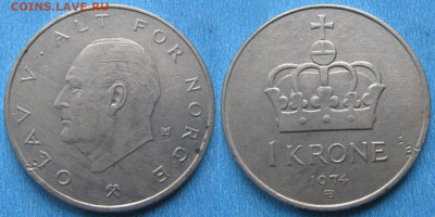 Норвегия 1 крона 1974  до 20-06-22 в 22:00 - Норвегия 1 крона 1974    190-к91-11450
