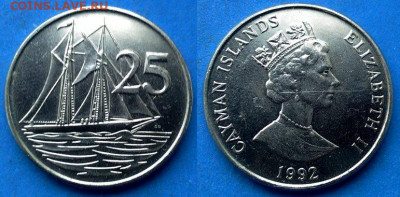 Каймановы острова - 25 центов 1992 года до 19.06 - Каймановы острова 25 центов, 1992