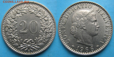 Швейцария 20 раппен 1966 до 20-06-22 в 22:00 - Швейцария 20 раппен 1966     8159