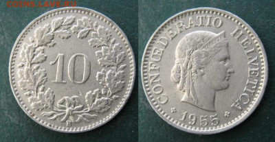 Швейцария 10 раппен 1955  до 20-06-22 в 22:00 - Швейцария 10 рапп 1955    A70