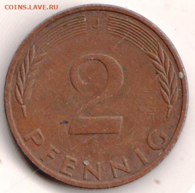 ФРГ 2  пфеннига 1976 г. J до 23.06.22 г. в 23.00 - 034