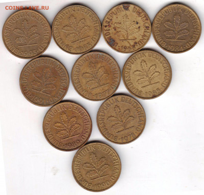 ФРГ 10 пфеннигов 10 шт. до 24.06.22 г. в 23.00 - 001