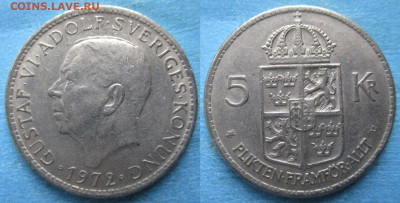 Швеция 5 крон 1972 до 27-06-22 в 22:00 - Швеция 5 крон 1972    210-асс4-А78