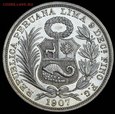 Монеты достоинством "50", выпущенные в странах Америки - 1-2-sol-1907-peru_32576-2