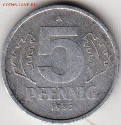 ГДР 5 пфеннигов 1980 г.  до 04.07.22 г. в 23.00 - 027