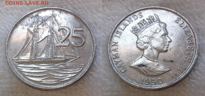 КАЙМАНОВЫ ОСТРОВА 25 центов 1990 (Парусник) до 4 июля 22-00 - КАЙМАНОВЫ ОСТРОВА 25 центов 1990 20191124_1214