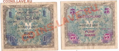 1 и 5 марок Германия 3-ий рейх окупация до 28.11.11 в 22.00 - can 33