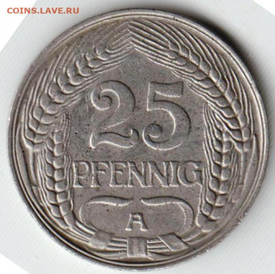 ГЕРМАНИЯ 25 пфеннигов 1910 г. до 12.07.22 г. в 23.00 - 047