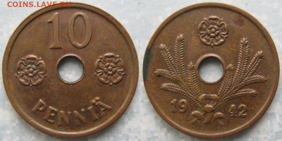 Финляндия 10 пенни 1942 до 13-07-22 в 22:00 - Финляндия 10 пенни 1942    187-ас47-9696