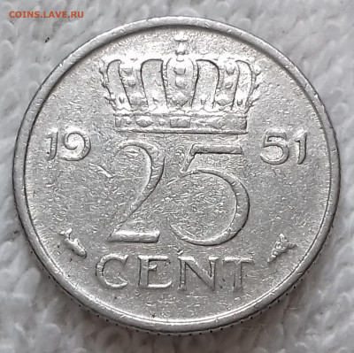 Нидерланды 25 центов 1951 до 14 июля 22-00 мск - Нидерланды 25 центов 1951 20220708_135336