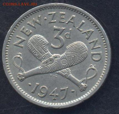 Новая Зеландия 3 пенса 1947 г. 12.07.2022 г. 22 -00 МСК. - 3 пенса 1947