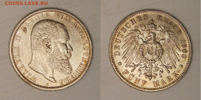 Германия, Вюртемберг, 5 марок 1908, до 16.07. 21-00+ - 002.JPG