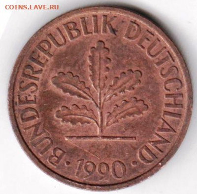 ФРГ 2 пфеннига 1990 г. J до 25.07.22 г. в 23.00 - 023