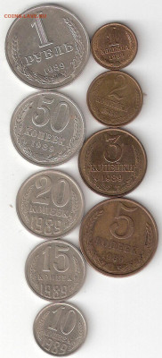 Набор погодовки СССР 1989: 1р,50к,20к,15к,10к,5к,3к,2к,1к - 1989-9st 1p-1k P