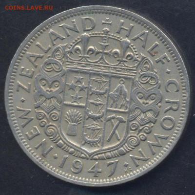 Новая Зеландия полкроны 1947 г. 26.07.2022 г. 22 -00 МСК. - Зеландия полкроны 1947