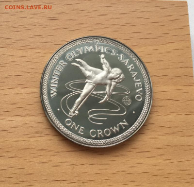 Шайба Остров Мэн 1 крона 1984 Фигурное катание Серебро Proof - shajba_ostrov_men_1_krona_1984_figurnoe_katanie_serebro_olimpijskie_igry_saraevo_sport_proof_pruf