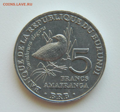Бурунди 5 франков 2014 г. (Юбилейная) Фауна  до 04.08.22 - DSCN1921.JPG
