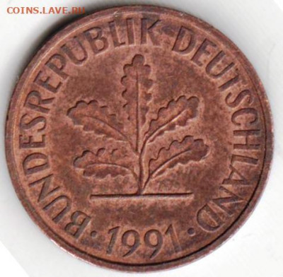 ФРГ 2 пфеннига 1991 г. до 10.08.22 г. в 23.00 - 029