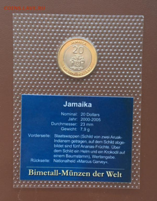 биметалл Ямайка 20 долларов 2001 UNC блистер в запайке - bimetall_jamajka_20_dollarov_2001_unc_blister_v_zapajke