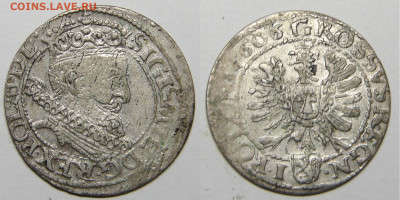 Польша. Сигизмунд III. Коронный грош. 1606 9.08 21-00+ - 002.JPG