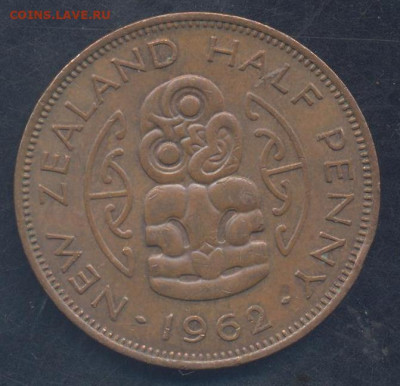 2 пенни 1962 г. 8.08.2022 г. 22 -00 МСК. - Зеландия полпенни 1962
