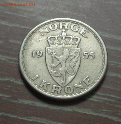 НОРВЕГИЯ - 1 крона 1955 Хаакон VII до 14.08, 22.00 - Норвегия 1 крона 1955_2.JPG