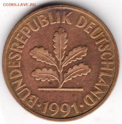 ГЕРМАНИЯ 10 пфеннигов 1991 г. J до 15.08.22 г. в 23.00 - 009