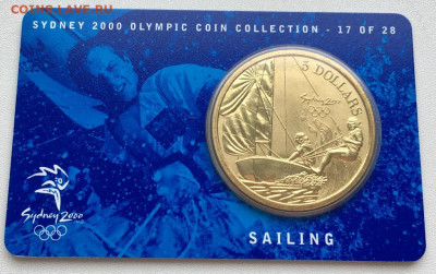 Крона Шайба Австралия 5$ долларов 2000 Парусный спорт Лодка - avstralija_5_dollarov_2000_olimpijskie_igry_sidnej_parusnyj_sport_parusnik_korabl_olimpiada_krona