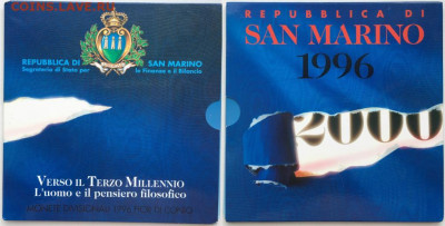 годовой банковский набор Сан-Марино 1996 Философы - godovoj_bankovskij_nabor_san_marino_1996_filosofy_1000_500_lir_karl_rajmund_popper_serebro_bimetall