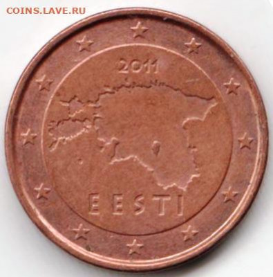 ЭСТОНИЯ 1 евроцент 2011 г. до 22.08.22 г. в 23.00 - 009