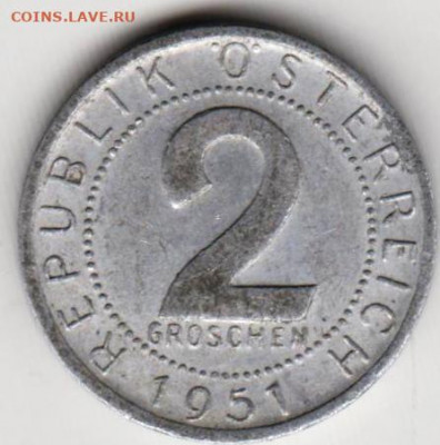 АВСТРИЯ 2 гроша 1951 г. до 29.08.22 г. в 23.00 - 044