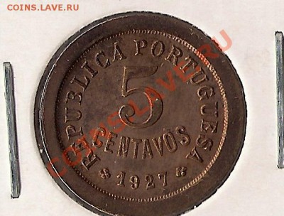 иностранные монеты (пополняемая) - португалия 5 сентаво 1927 аверс0001