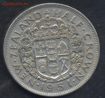 Новая Зеландия полукрона 1951 г.30.08.2022 г. 22 -00 МСК. - НЗ полукрона 1951