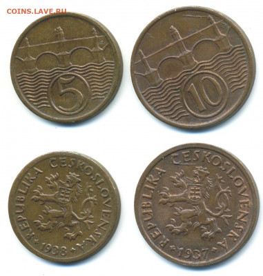 Чехословакия 5 + 10 геллеров, 1938 + 1937 - 5+10gell