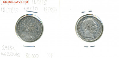 Датская Вест-Индия 10 центов, 1878 - 10c1878