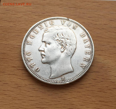 Бавария 5 марок 1907 Король Отто I Германия Серебро - bavarija_5_marok_1907_korol_otto_i_germanija_germanskaja_imperija_dvor_d_mjunkhen_serebro_xf_krona_shajba (4)