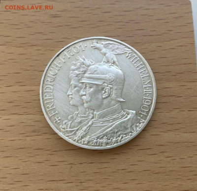 Королевство Пруссия 5 марок 1901 200 лет Пруссии Германия - korolevstvo_prussija_5_marok_1901_200_let_prussii_germanija_germanskaja_imperija_serebro_krona_shajba