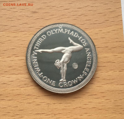 Шайба Остров Мэн 1 крона 1984 Спортивная Гимнастика Серебро - shajba_ostrov_men_1_krona_1984_sportivnaja_gimnastika_serebro_olimpijskie_igry_sport_pruf_proof