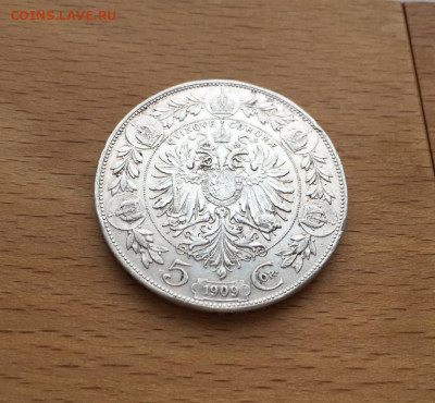 Австрия 5 крон 1909 Франц Иосиф I XF Серебро Крона Шайба - avstrija_5_kron_1909_franc_iosif_i_xf_serebro_krona_shajba (5)