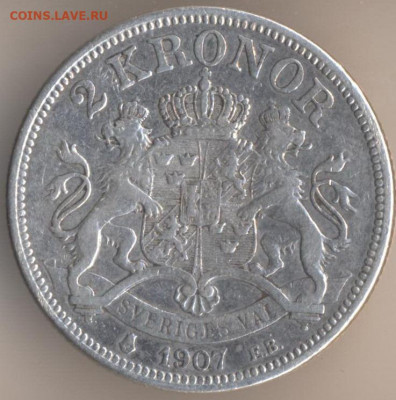 Швеция 2 кроны 1907 на оценку - 135
