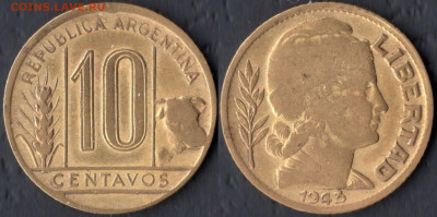 Аргентина 10 сентаво 1943 до 22:00мск 13.09.22 - Аргентина 10 сентаво 1943
