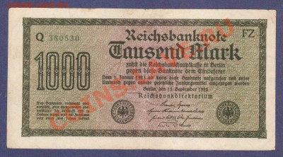 ГЕРМАНИЯ.1000-МАРОК.1923.ЗЕЛ.ПЕЧАТЬ.--до.1.12.11-22:00 МСК. - ГЕРМАНИЯ.1000-МАРОК.1922.-380530