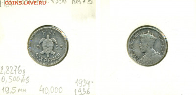 Фиджи 6 пенсов, 1934 - Fiji6p1936