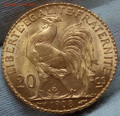 20 Франков 1908г яркий UNC до вечера 10.09.22 - IMG_20220910_081240